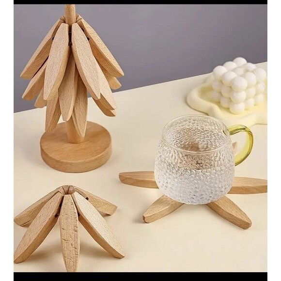 Wood Tree Coaster Set Reusable Wooden Coaster Hot Pad Trivet Solid Oak New - Picture 1 of 4